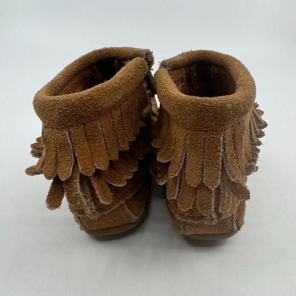 Minnetonka Double Fringe Side Zip Bootie Brown Suede Leather Little Kids US 5 - Picture 9 of 14
